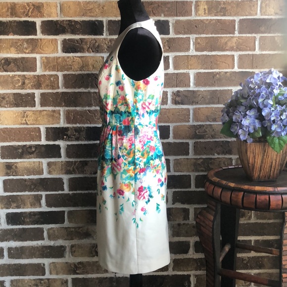 Anthropologie Maeve Tea Garden Sheath Dress Beige and Colorful Floral - Picture 5 of 10